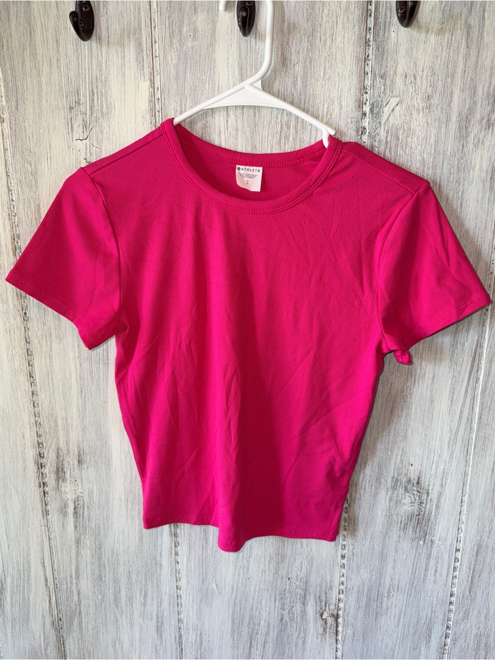 Athleta Bright Pink Short Sleeve Ribbed Tee NWOT
